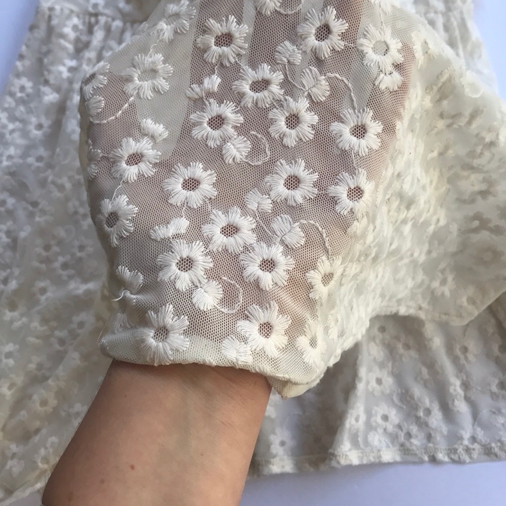 FP Sweet Daisy Collared Dress Free People Sheer Lace Sundress White Mini Small - Picture 13 of 14